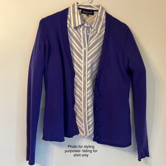 Career Button Shirt Sz PM Long Sleeve Cuffed White Black Purple Striped - Picture 7 of 7